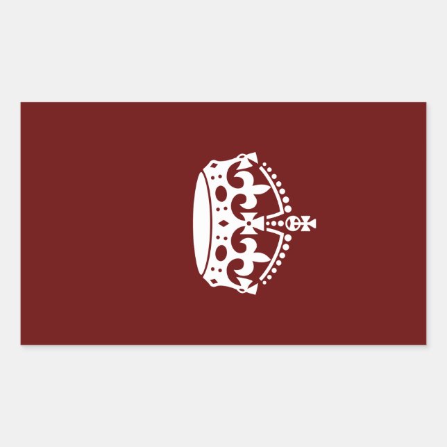 Keep Calm Crown Icon on Burgundy Red Rectangular Sticker (Front)