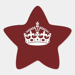 Keep Calm Crown Icon on Burgundy Red Star Sticker
