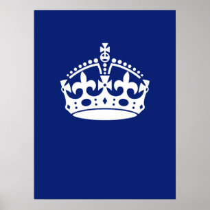 Keep Calm Crown Icon on Navy Blue Poster