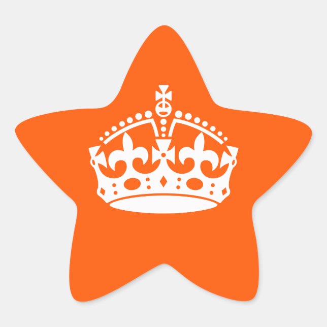 KEEP CALM CROWN Icon on Orange Customise This Star Sticker (Front)