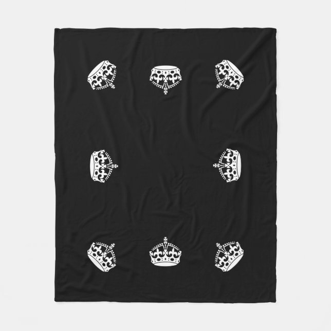 Keep Calm Crown on Black Fleece Blanket (Front)