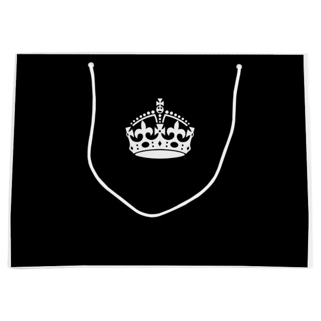 Keep Calm Crown on Black Large Gift Bag (Front)