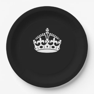 Keep Calm Crown on Black Paper Plate