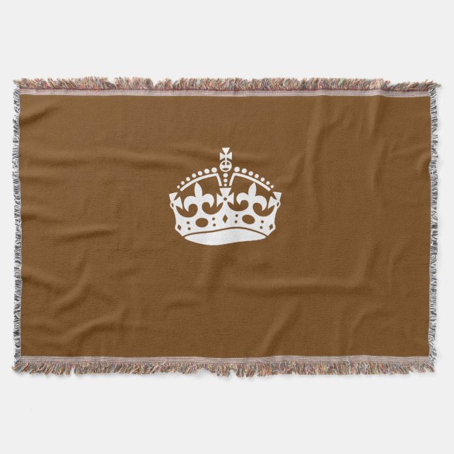 Keep Calm Crown on Chocolate Brown Throw Blanket (Front)