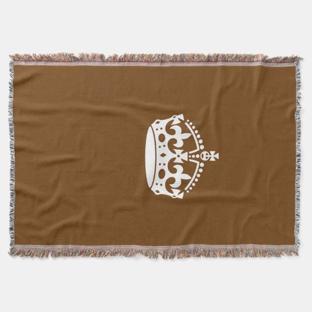 Keep Calm Crown on Chocolate Brown Throw Blanket (Front)
