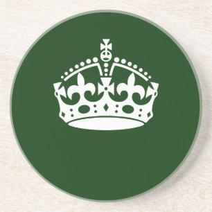 KEEP CALM CROWN on Forest Green Customise This Coaster
