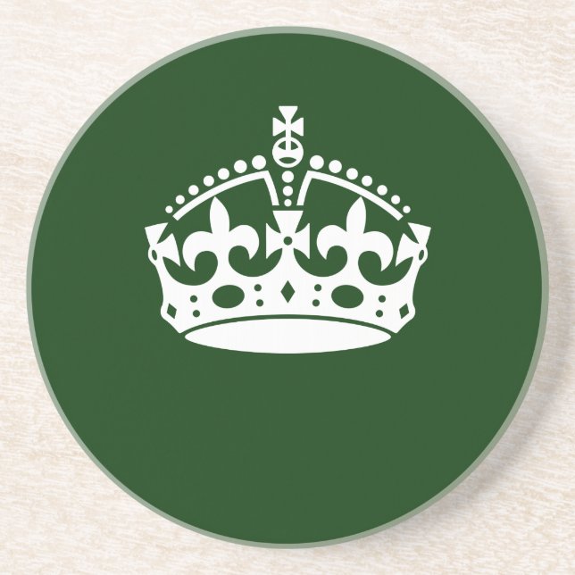 KEEP CALM CROWN on Forest Green Customise This Coaster (Front)
