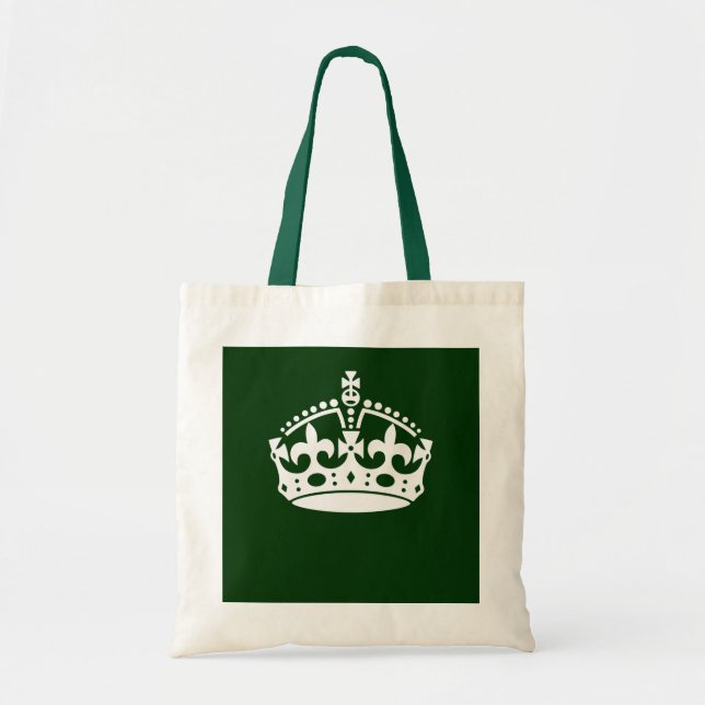 KEEP CALM CROWN on Forest Green Customise This Tote Bag (Front)