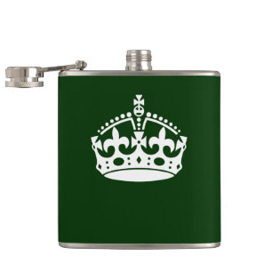 Keep Calm Crown on Forest Green Decor Hip Flask