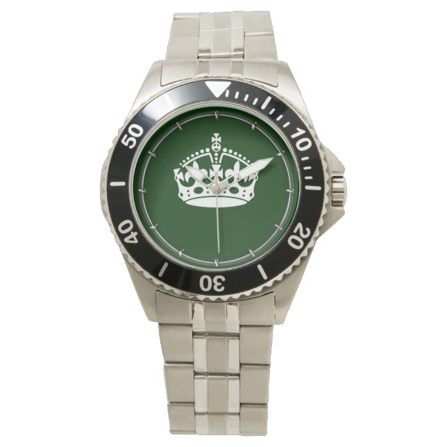 Keep Calm Crown on Forest Green Decor Watch (Front)