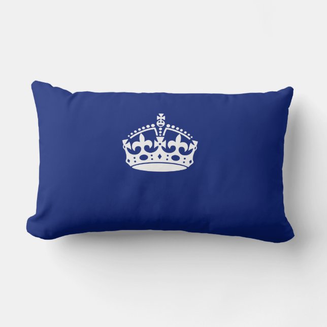 Keep Calm Crown on Navy Blue Colour Lumbar Cushion (Front)