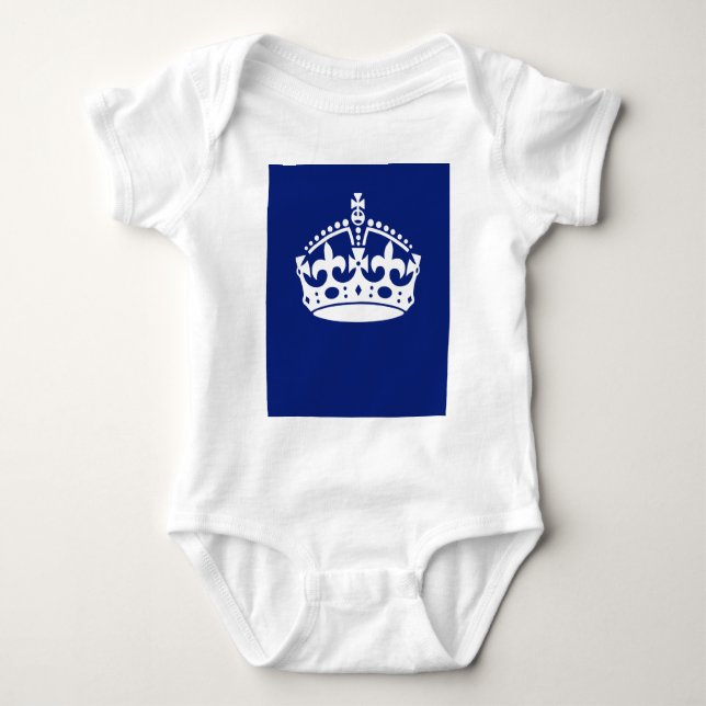 Keep Calm Crown on Navy Blue Decor Baby Bodysuit (Front)