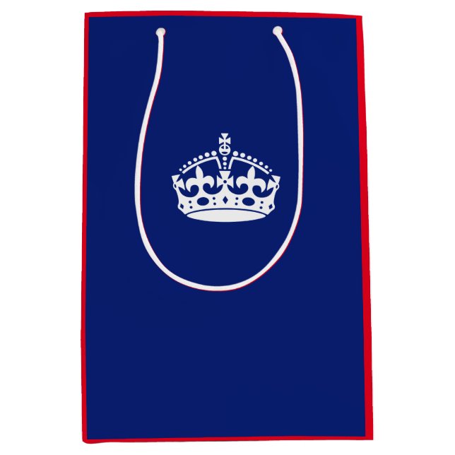 Keep Calm Crown on Navy Blue Medium Gift Bag (Front)