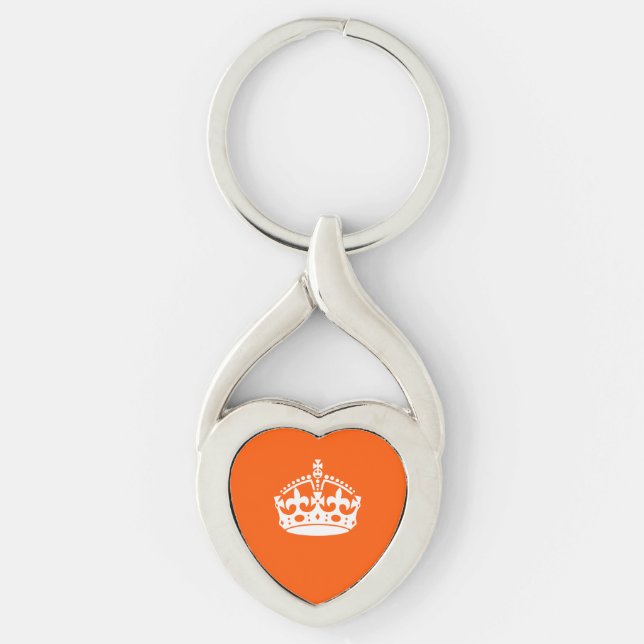 KEEP CALM CROWN on Orange Customise This Key Ring (Front)
