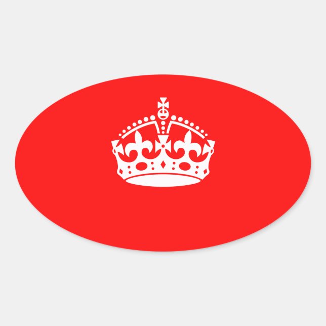 KEEP CALM CROWN on Red Decor Oval Sticker (Front)