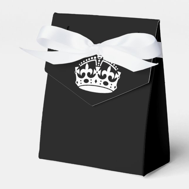 Keep Calm Crown on Solid Black Favour Box (Front Side)