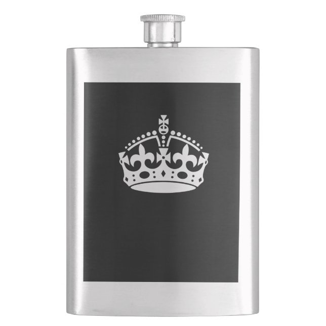 Keep Calm Crown on Solid Black Hip Flask (Front)
