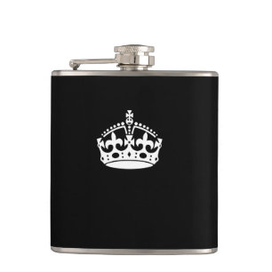 Keep Calm Crown on Solid Black Hip Flask