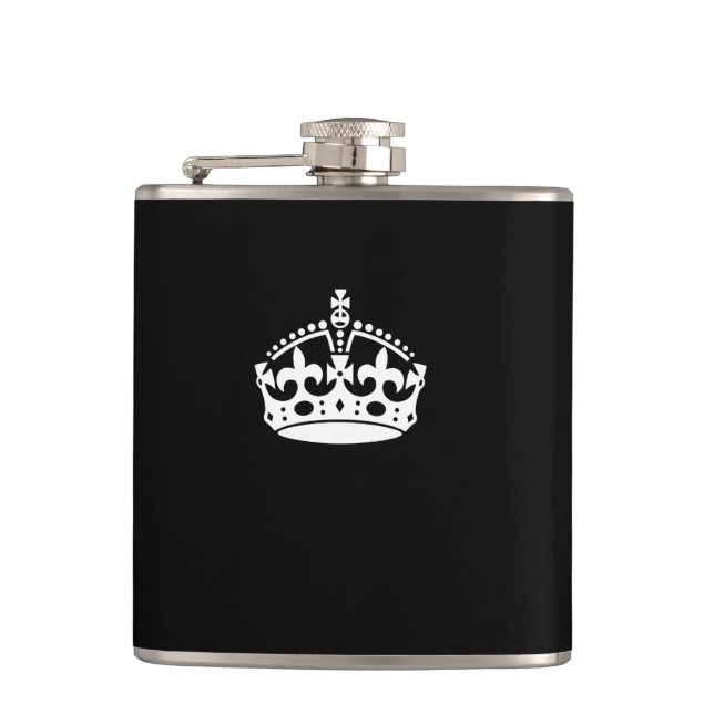 Keep Calm Crown on Solid Black Hip Flask (Front)