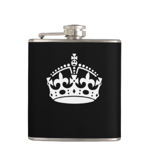 KEEP CALM CROWN Symbol on Black Hip Flask
