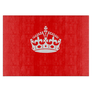 KEEP CALM CROWN Symbol on Fire Red Customise it Cutting Board