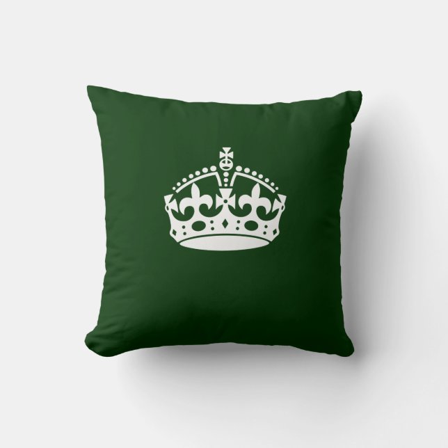 KEEP CALM CROWN Symbol on Green Decor Cushion (Front)