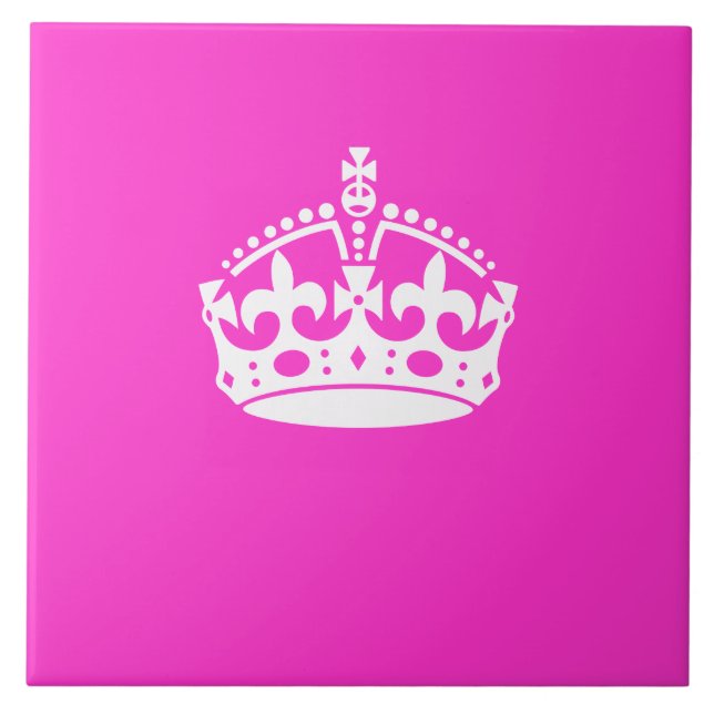 KEEP CALM CROWN Symbol on Hot Pink Decor Tile (Front)