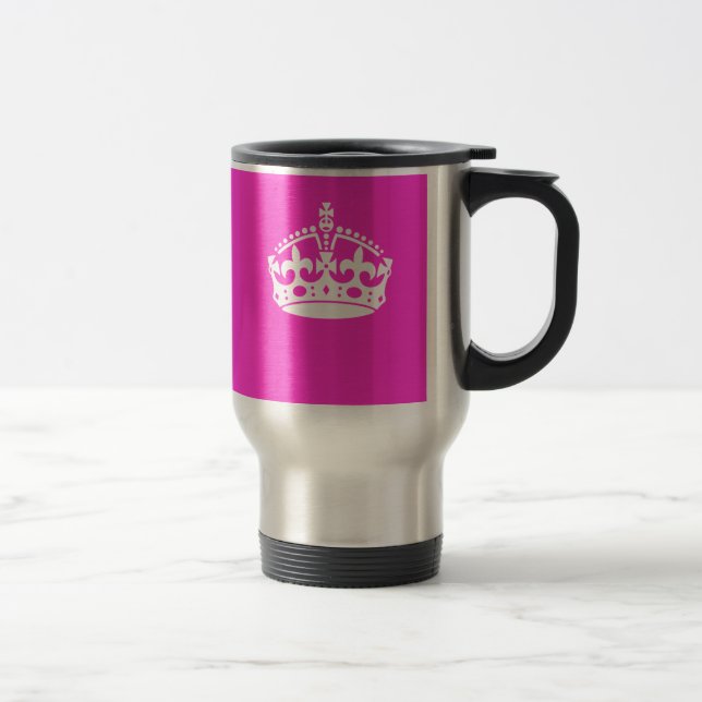 KEEP CALM CROWN Symbol on Hot Pink Decor Travel Mug (Right)