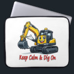 Keep Calm Dig On Cute Excavator Laptop Sleeve Bag<br><div class="desc">Smiling yellow excavator mascot on a stylish laptop sleeve. Keep Calm and Dig On quote perfect for construction lovers,  engineers & digger fans. Fits most laptop sizes,  durable & fun!</div>
