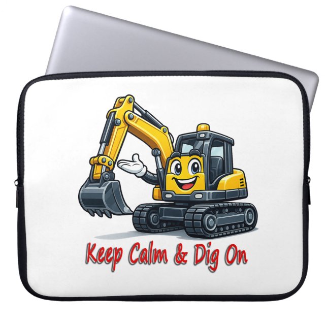 Keep Calm Dig On Cute Excavator Laptop Sleeve Bag (Front)
