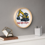 Keep Calm Dig On Cute Excavator Wall Clock Deco<br><div class="desc">Fun smiling excavator mascot wall clock with Keep Calm and Dig On quote. Perfect for construction lovers,  kids rooms,  offices & garages. A unique gift for builders & equipment operators!</div>