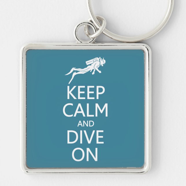 Keep Calm & Dive On custom colour key chain (Front)
