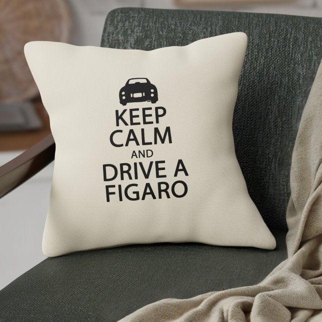 Keep Calm Drive a Figaro Car Funny Black and Cream Cushion (Keep Calm and Drive a Figaro pillow for your car or home)