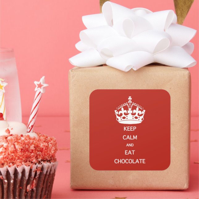 KEEP CALM  EAT  CHOCOLATE SQUARE STICKER (Party)