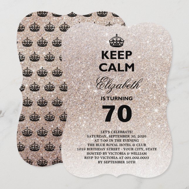 Keep Calm Glitter Milestone Birthday Party Invite (Front/Back)