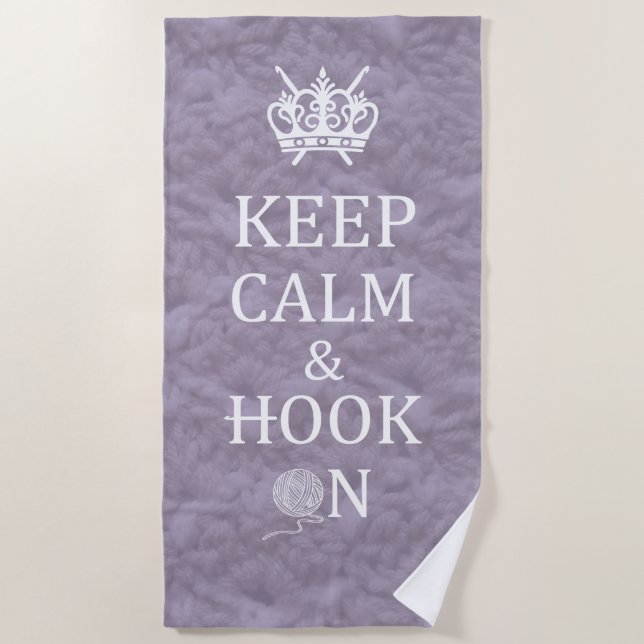 Keep Calm Hook On Crochet Crafts Dark Beach Towel (Front)
