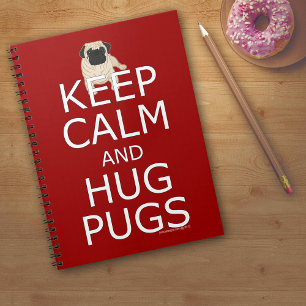 Keep Calm Hug Pugs Text Red blank lined Spiral Notebook