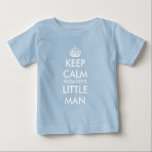 Keep calm i'm daddy's little man navy baby shirt<br><div class="desc">Keep calm i'm daddy's little man navy blue baby shirt for infant child. Customisable Keep calm and your text baby infant tee shirt. Vintage keepcalm typography template with princess crown. Girly pink top with humours quote / saying. Funny design for newborn child and new dad, father, mum, mother etc. Cute...</div>