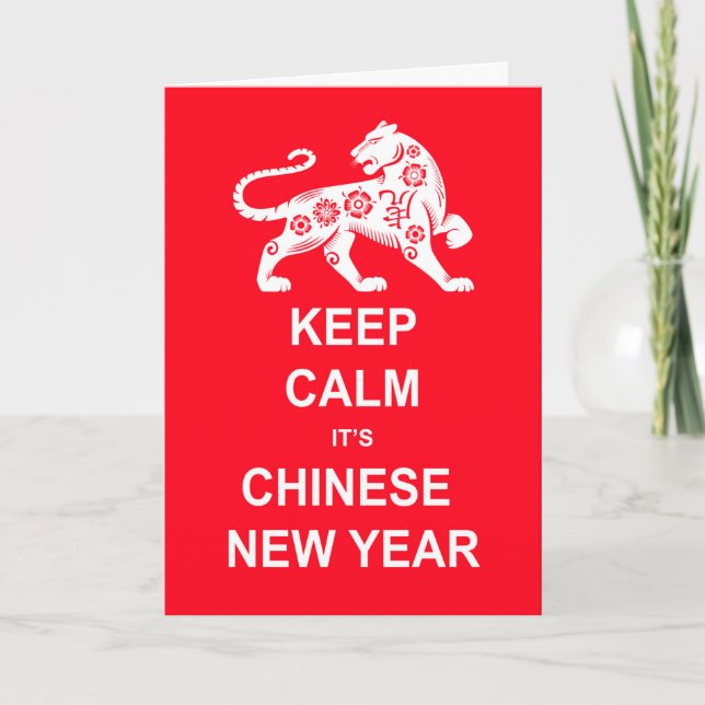Keep Calm It's Chinese New Year In Red And White Card (Front)