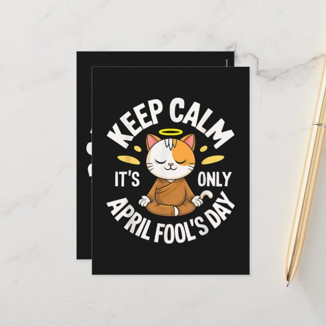 Keep Calm it's only April Fool's Day Holiday Postcard (Front/Back In Situ)