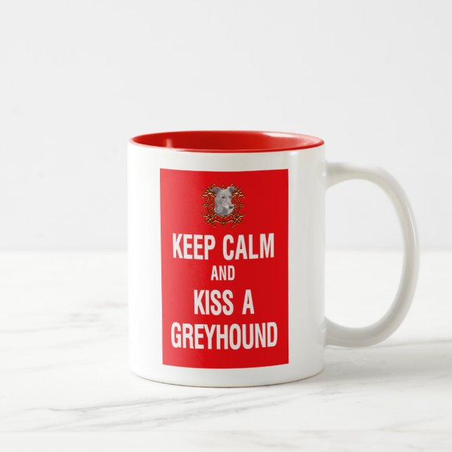 Keep Calm Kiss Greyhound Two-Tone Coffee Mug (Right)