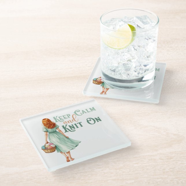 Keep Calm & Knit On Coaster  (Angled)