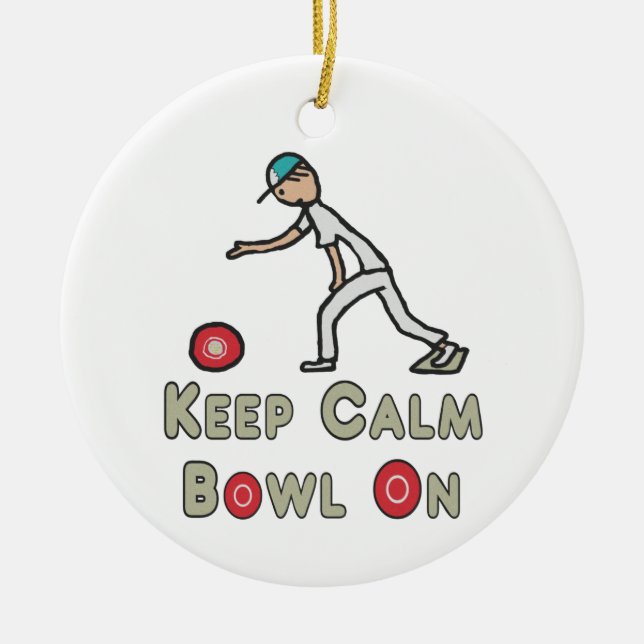 Keep Calm Lawn Bowls Ceramic Tree Decoration (Front)