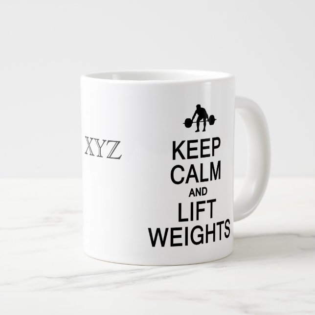Keep Calm & Lift Weights custom monogram mugs (Front Right)