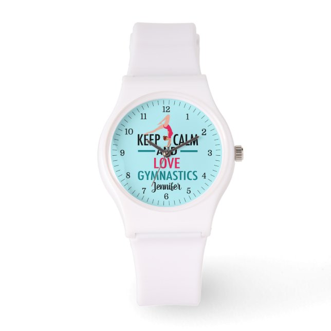 Keep Calm Love Gymnastics Cute Custom Gymnast Watch (Front)
