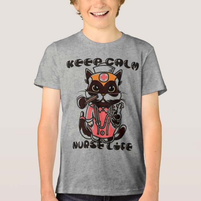  Keep Calm - Nurse Life Cat Tri-Blend Shirt (Front)
