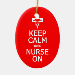 Keep Calm & Nurse On ornament, customise Ceramic Tree Decoration