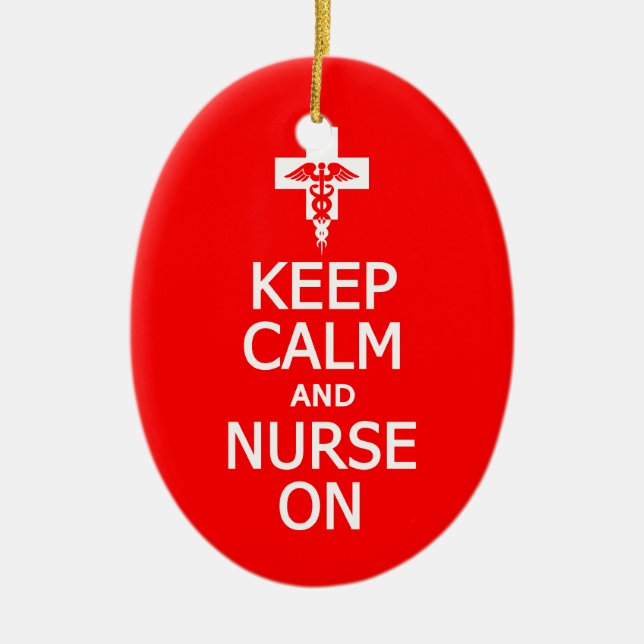 Keep Calm & Nurse On ornament, customise Ceramic Tree Decoration (Front)