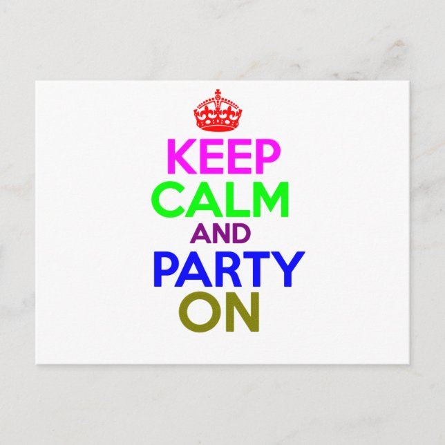 Keep Calm & Party On Design Postcard (Front)