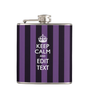 Keep Calm Personal on Purple Stripes Decor Hip Flask